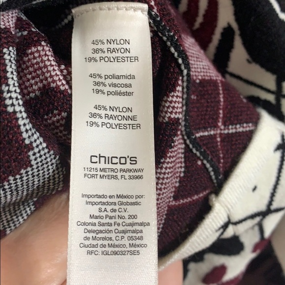 - Chico’s Cream Black Burgundy Scroll Print Cardigan Sweater - Picture 7 of 10